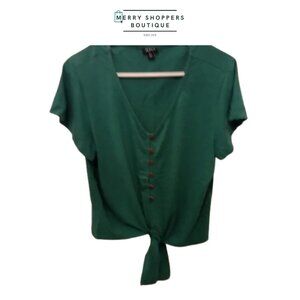 a.n.a Green V-Neck Tie-Front Blouse